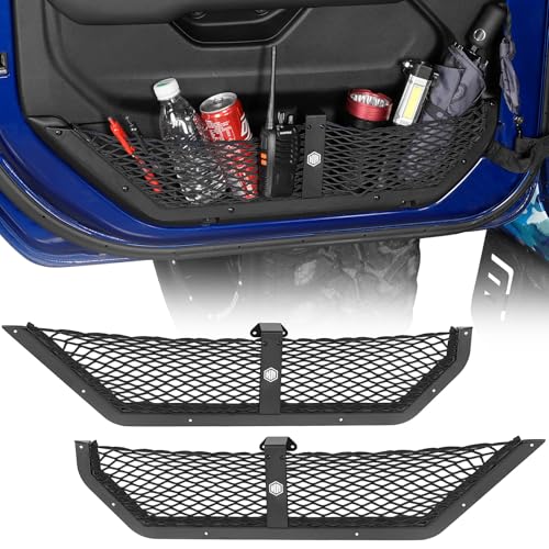 Hooke Road Front Door Pocket Storage Mesh Cargo Net for 2018-2025 Jeep Wrangler JL & 2020-2025 Gladiator JT Accessories (Manual Seat Only), 2 PCS Door Side Insert Organizer Alimunim Base