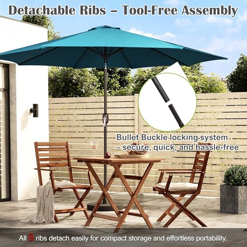 Image of Blissun 10FT Patio Umbrella, Outdoor Table Umbrella, Yard Umbrella, Market Umbrella with 8 Sturdy Ribs, Push Button Tilt and Crank, Cerulean