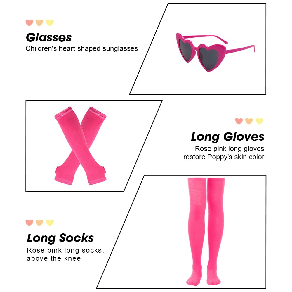 LZH Poppy Costume Dress For Girls Kids Cospaly Poppy Princess Halloween Dress Up With Wigs Glasses Gloves Socks - Image 3