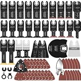 LEILUO Ensemble de 158 lames de scie multi outils accessoires universels pour outils oscillants avec sac de rangement compatible avec Einhell Makita DTM51Z Dremel Parkside et plus