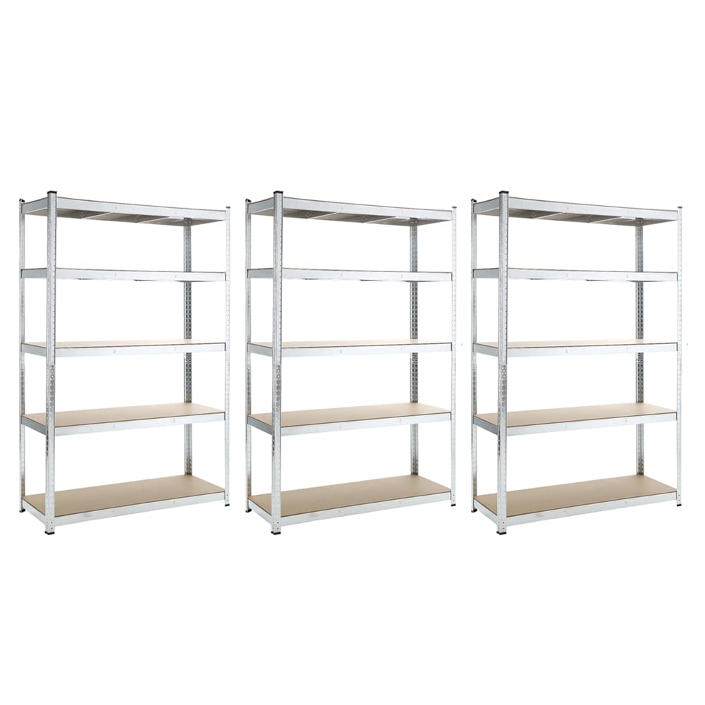 Panana 3 x 1.8m Garage Shelving Units Heavy Duty Racking Shelves for Storage 5 Tier (180KG Per Shelf), 900KG Capacity For Workshop, Shed, Office (Silver, 180x120x45cm)