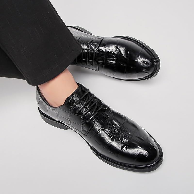 Dress Shoes for Men Classic Lace-up Formal Tuxedo Shoes Round Toe Genuine Leather Solid Color Shoes Anti-Slip Slip Resistant Block Heel Prom Dress Shoes4