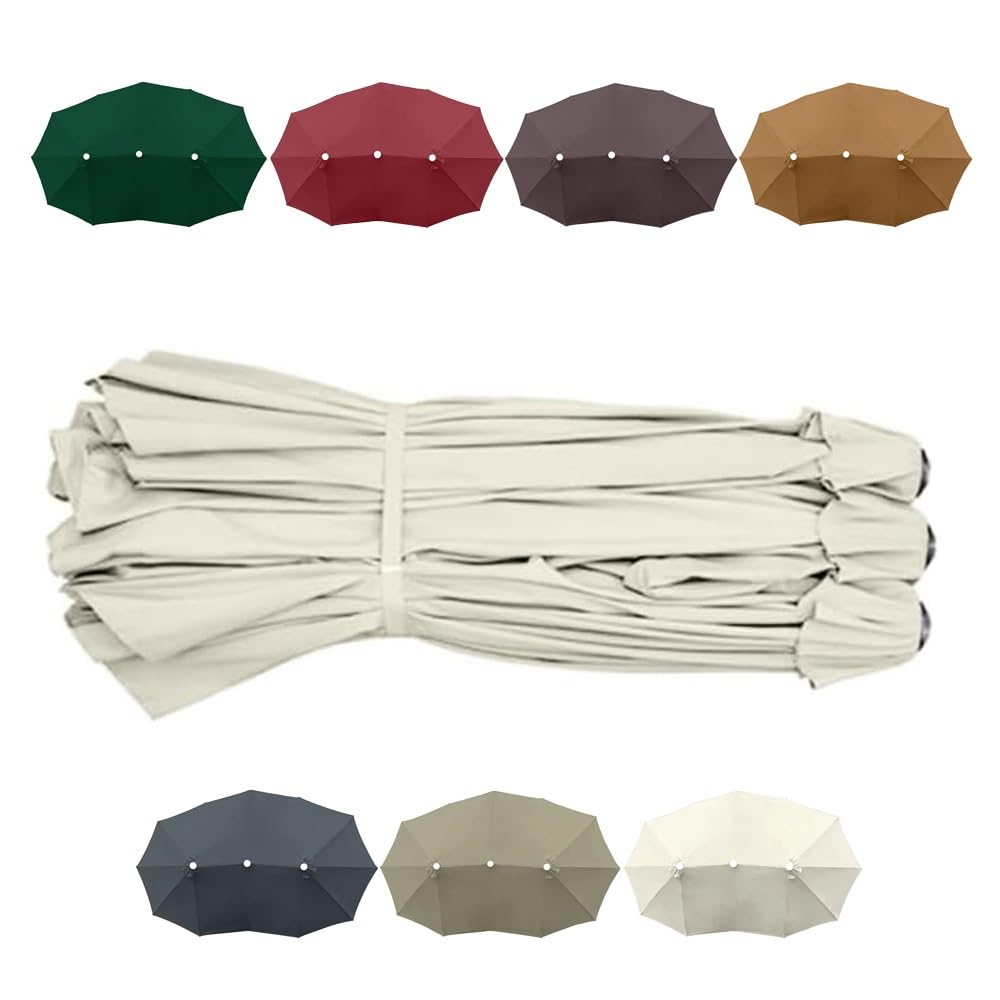 Tenda di Ricambio per Ombrellone Doppio, Copertura Ricambio per Ombrellone da Giardino Grande, Telo di Ricambio per Ombrellone da Giardino Doppio(Beige)