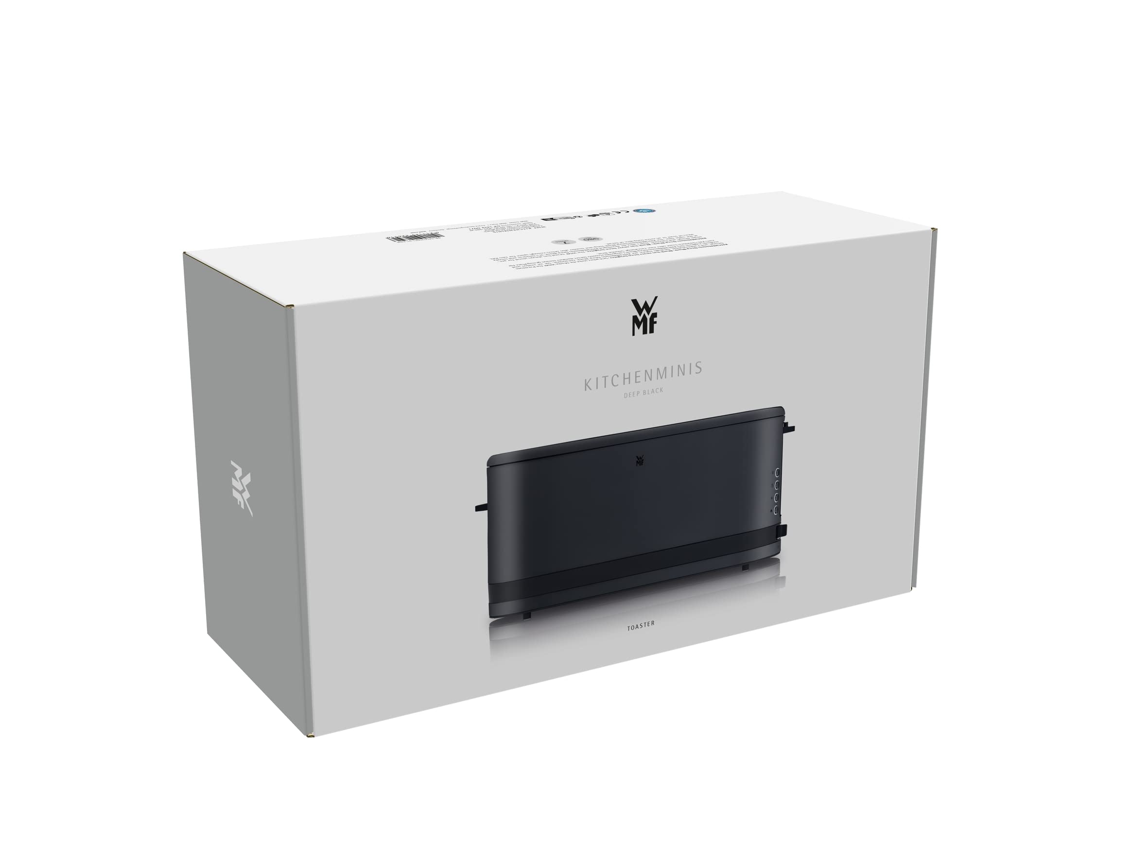 WMF Küchenminis - Tostapane a taglio lungo, 2 fette con inserto per panini, misura XXL, funzione bagel, 7 livelli di doratura, 900 W, tostapane in acciaio inox opaco, nero