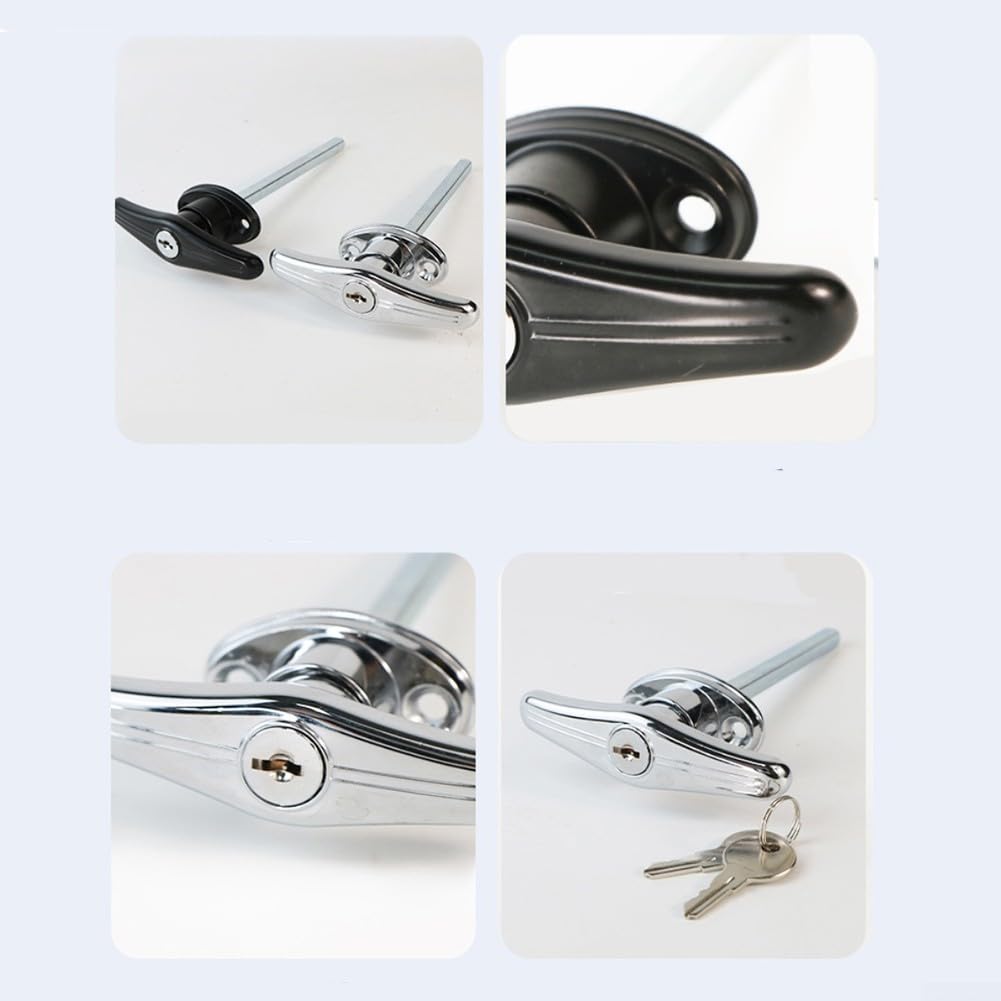 Cerradura de puerta de garaje con mango en T, cerradura de puerta de aleación de zinc, mango tipo T, kit de bloqueo de mango en T, barra de conexión, cerradura de puerta de chasis (plateado)