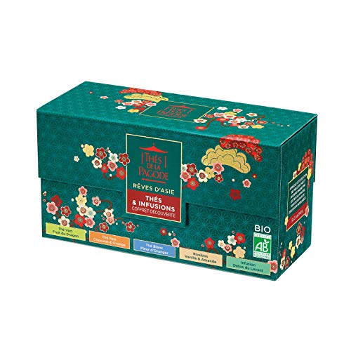 Thés de la Pagode - Coffret Découverte Rêves d'Asie - Thé Blanc Fleur d’Oranger + Thé Vert Fruit du Dragon + Thé Noir Chocolat Orange + Rooibos Vanille Amande + Infusion Détox - 25 sachets Cover
