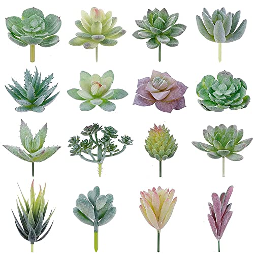 FAONIE Artificial Succulent Plants Unpotted - Premium Pack of Small Fake Succulent Plants (16 Pack)