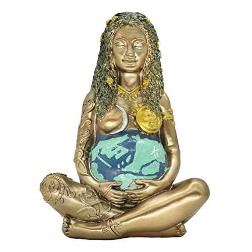 Miyolo Mother Earth Gaia Statue Goddess Figurine Resin Wiccan Altar Table Decor for Witchy Spiritual Room Supplies Collections, Painted Bronze Blue
