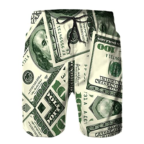 American Dollar Money Graphic Men's Summer Beach Shorts, Athletic Trunks