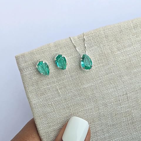 Conjunto Colar e Brinco Gota Verde Água Veneziana 45cm