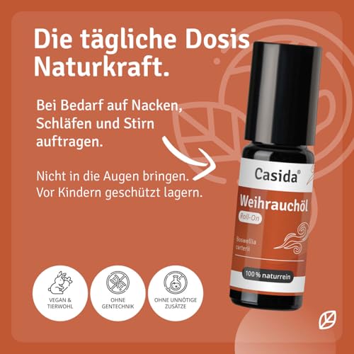 Casida Weihrauchöl Roll-On – für innere Ruhe und Gelassenheit, unterstützt Entspannung und Achtsamkeit - Ätherisches Öl für die Aromapflege unterwegs - aus der Apotheke - 10 ml