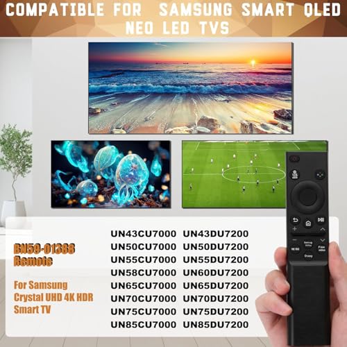 Image of Replacement for Samsung Smart TV Remote Control, Universal Compatible with All Samsung TVs, BN59-01388A for CU7000 /DU7200, for 2015-2026 All Crystal UHD, Frame, QLED, OLED, Neo QLED Smart TVs