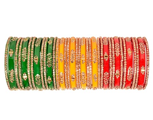Image of Swara Creations Green Mehrun Red Glass Bangles Set for Women | Zirconwork Bangles | Glass bangles for festivals & occasions, Traditional glass bangles (SKU276)