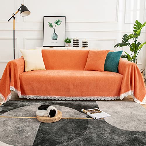Stacypik Elegant Burnt Orange Sofa Couch Cover For 2 Cushion Couch,Washable Shell Lace Sectional Couch Covers For Kids Pets,Soft Dog Universal L Shape Covers Blanket Decorative For Livng Room-71X118In #TOP1