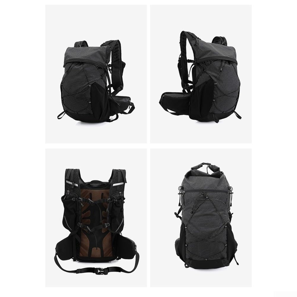 Zaino da trekking impermeabile da 25 l, leggero, con sistema posteriore traspirante, strisce riflettenti (nero)