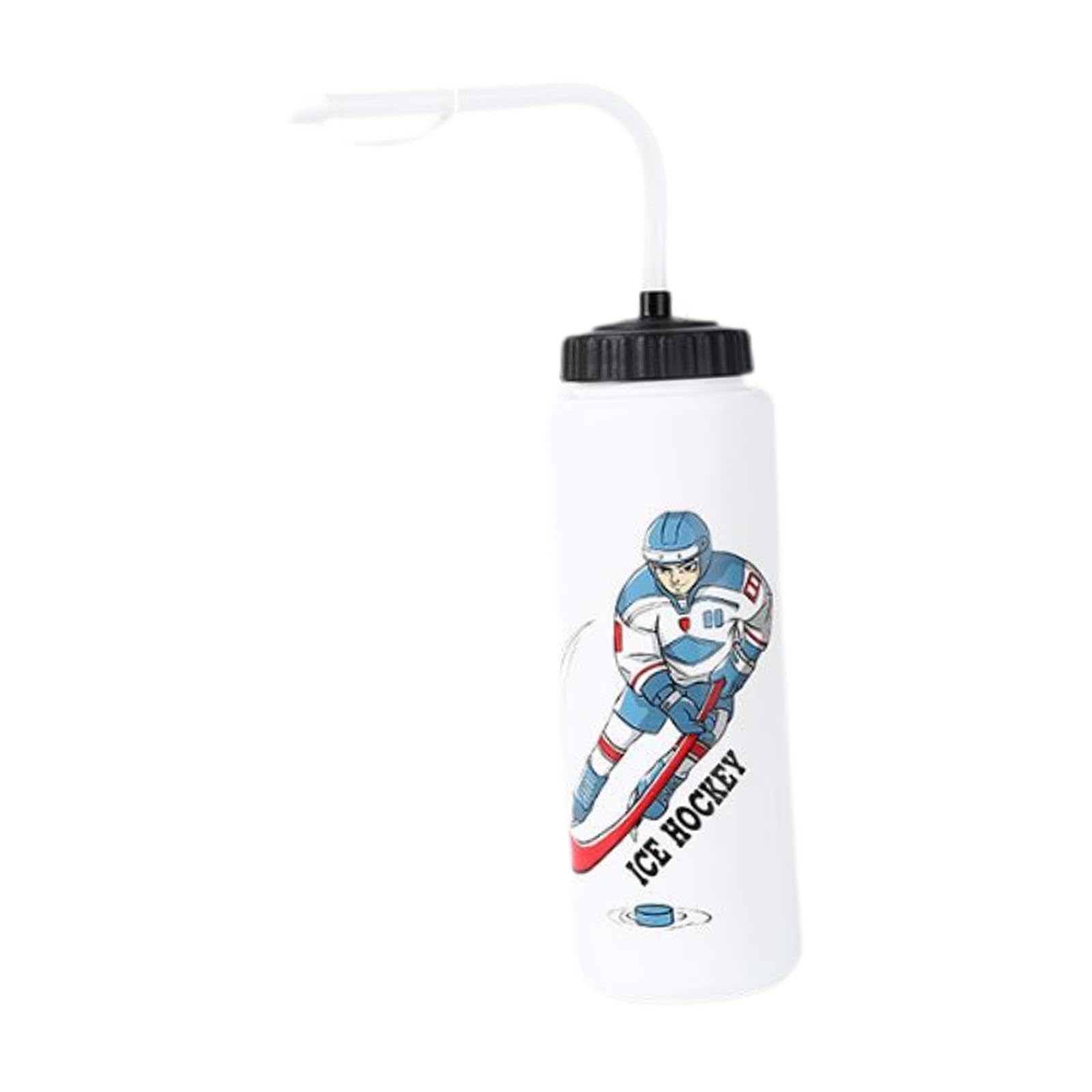 Baoblaze Ice Hockey Water Bottle, 1L Large Capacity Sports Water Bottle with Straws for Cycling/Workout/Football, Bend Long Straws