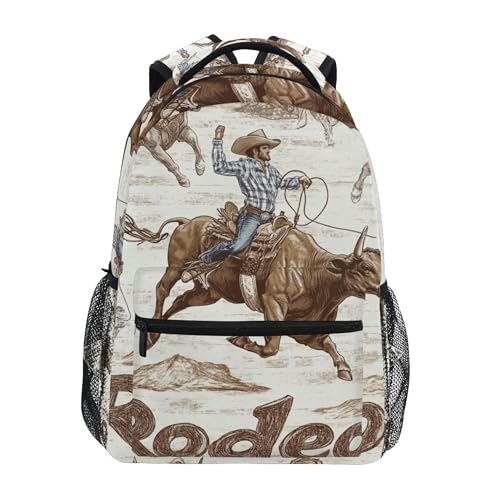 Cowboy Rodeo Pattern Backpack Laptop Tablet Travel School Bag with Name Tag for Boys Girls Teens