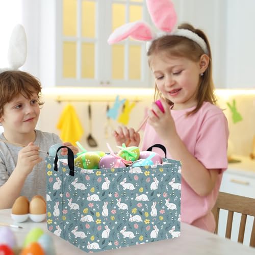 Image of Rectangular Easter basket,Easter basket empty,Kids Storage Baskets for kids Bedroom,Gift bin,Kids Storage Bin,Easters gift baskets,Kids home Decor(Cute rabbit Easter egg)