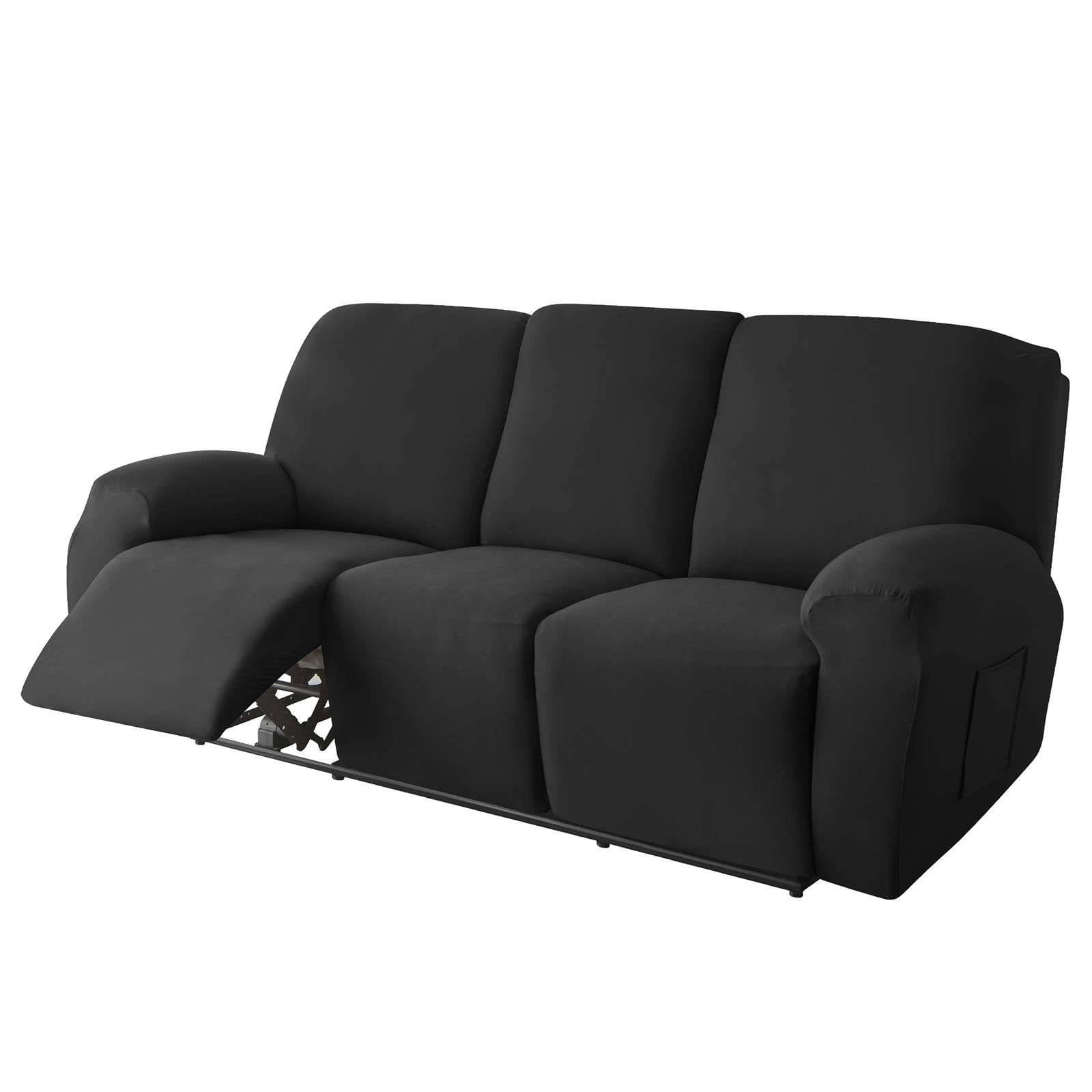 Clgty Boys Black Polyester 8-Piece Recliner Couch Covers 3 Seat, Stretch Soft Lazy Reclining Sofa Slipcover With Pocket Armchair Covers For Kids Pets Cat Dog-3 Seater