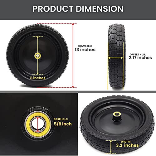 Ar-Pro (4-Pack) 13" Tire For Gorilla Cart - Solid Polyurethane Flat-Free Tire And Wheel Assemblies - 3.15” Wide Tires With 5/8 Axle Borehole And 2.17” Offset Hub #TOP2