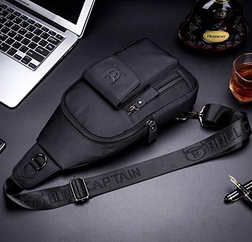 Bullcaptain Mens Leather Crossbody Bag Shoulder Sling Bag Casual Daypacks Chest Bags For Travel Hiking Backpacks (Black) #TOP6