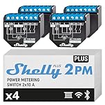 Shelly Plus 2PM, Relè Interrutore con Misurazione di Consumo, 2 canali, 16A, Wi-Fi e Bluetooth, Automazione di Tapperelle, Serrande, Persiane, Alexa e Google Home, App iOS Android (4 pezzi), Nero
