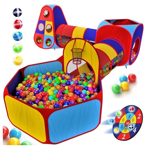 Playz 5pc Kids Playhouse Jungle Gym Ball Pit with Dart Board & 5 Velcro Balls - Fold Up Pop Up Tents, Tunnels & Basketball Pit Play Center for Boys, Girls, Baby, Toddlers w/ Travel Zipper Storage Bag