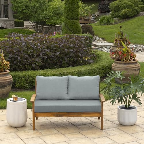 Image of Arden Outdoor Loveseat Cushion Set, 48 x 24, Water Repellent, Fade Resistant, Cushion Set for Couch, Bench, and Swing, Stone Grey Leala