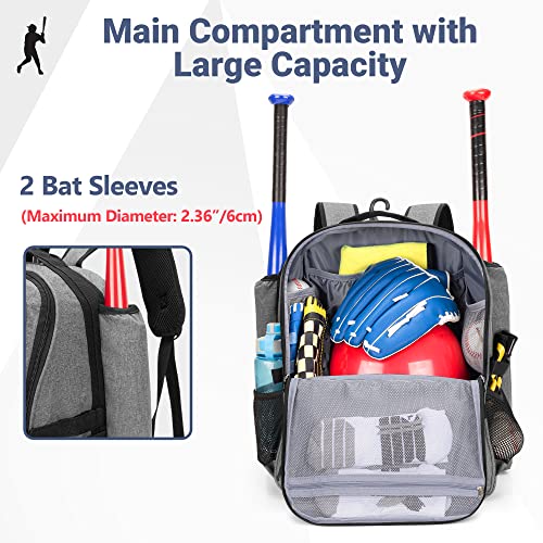 Dsleaf Baseball Bag Backpack With 2 Bat Sleeves, Softball Equipment Bag For Adults With Separate Shoe Compartment Up To Us Mens 13 #TOP1