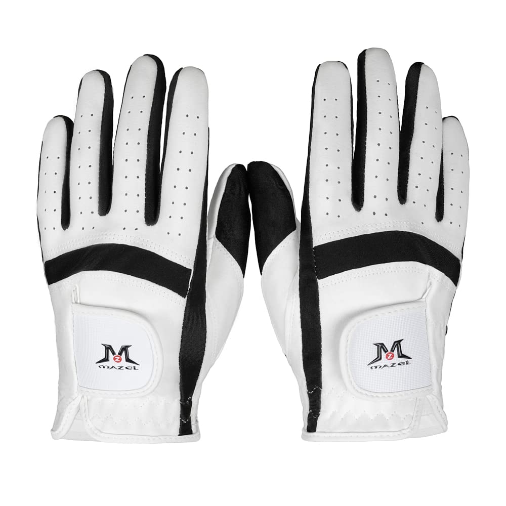 MAZEL Kids Golf Gloves Left and Right Hand with Premium PU,Breathable Mesh Fabric for Better Gripping,S M L Available (Solid White, L)