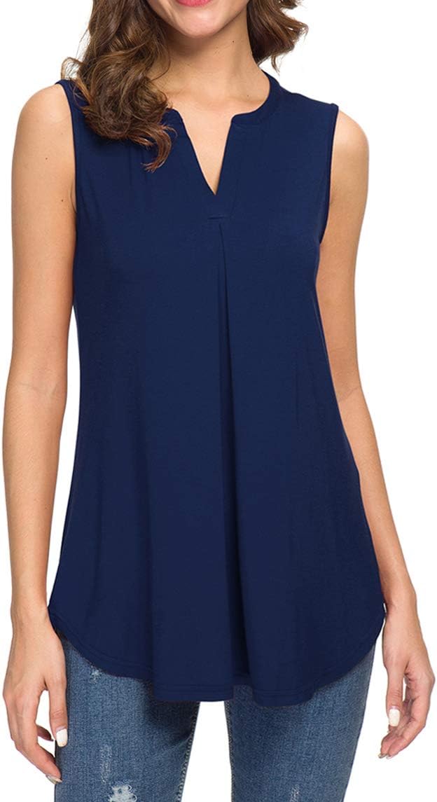 Womens Summer Tank Tops Causal Ladies V Neck Sleeveless Loose Pleated Shirts Blouse 2026