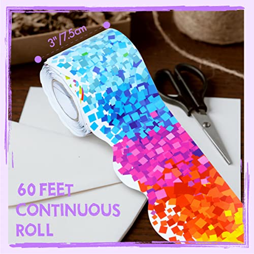 Image of 60 Feet Bulletin Board Borders, Self Adhesive Confetti Scalloped Rolled Border Trim Colorful Decoration with Strong & Permanent Adhesive for School, Classroom Offices Wall, Desks, Windows, Doors