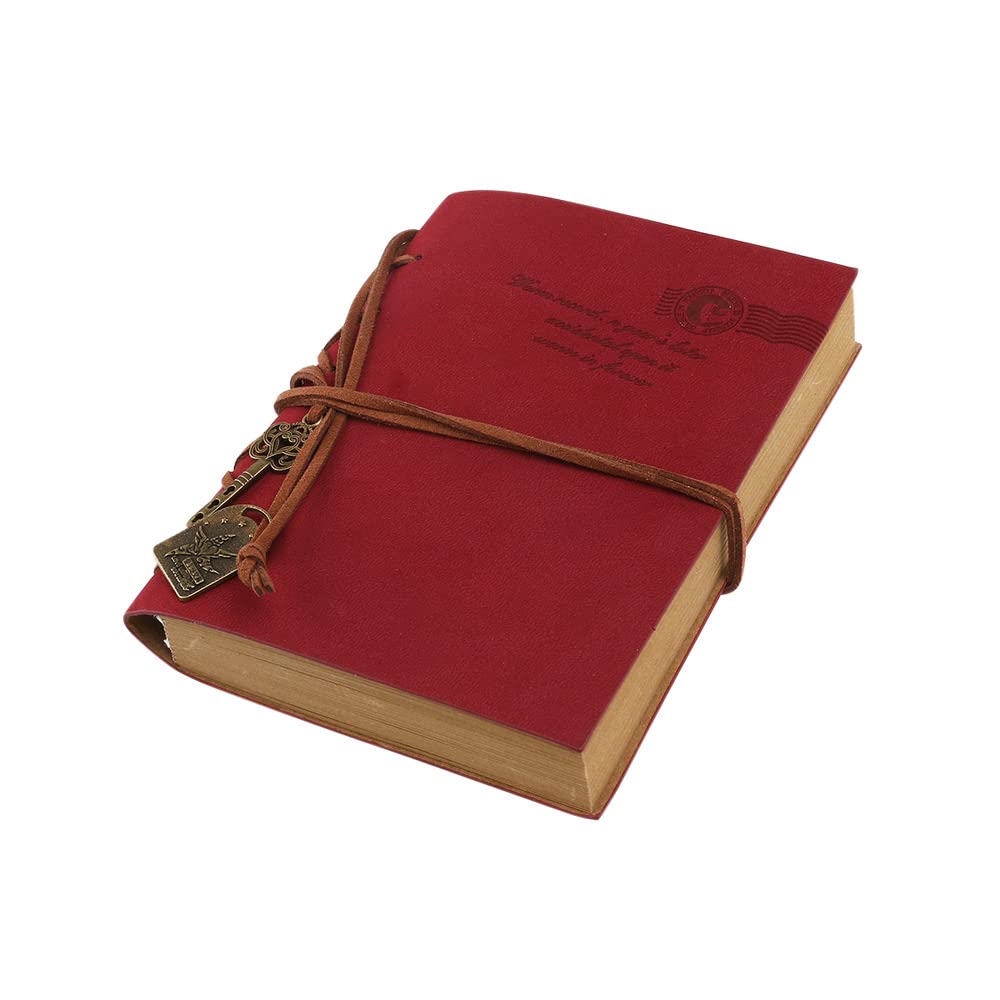 Bloc de notas en blanco con tapa PU, estilo clásico retro vintage, cuerdas y encuadernado llave, diario viaje, cuaderno bocetos, s(Red)