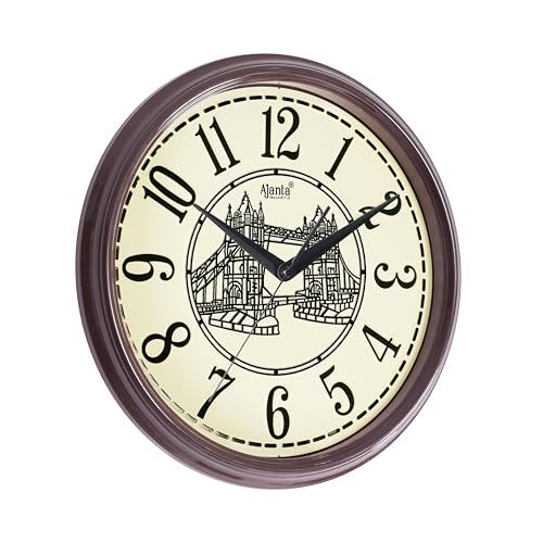 Image of Ajanta Luxury Oak Wood Wall Clock 9147-14.8 Inch - Elegant Silent Sweep Quiet Mechanism - Modern Farmhouse Wooden Decor