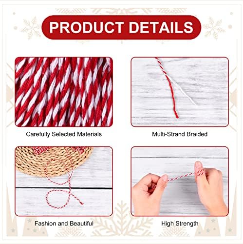 Flintronic Cotton Twine, 250M (820 Feet) 2-Ply Durable Twine, 2mm Natural Cotton Rope Hemp Twine String, Art and Crafts Linen Cord for Gift Wrapping, Gardens Christmas Decorations - Red and White