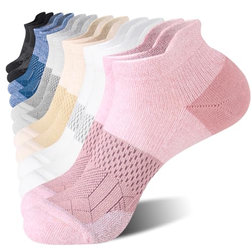 Image of FITRELL 5-6 Pairs Ankle Running Socks for Women Athletic Cushioned Low Cut Tab Sports Socks