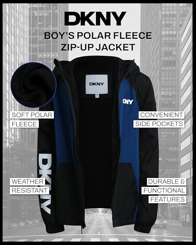 DKNY Boys Jacket - Polar Fleece Water Resistant Full Zip Up Hooded Jacket - Midweight Activewear Jackets for Boys (8-20)2