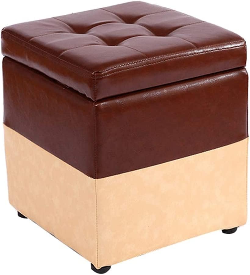 Tabouret de rangement pour canapé en PU marron, coffre cube gain de place pour salon