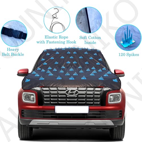 Image of Waterproof Spike Car Cover for Dogs & Monkeys Complete Protection from Street Dogs & Monkeys Compatible with All Hatchback,Sedan and SUV Cars 13.4 Fit Universal Size, Grey
