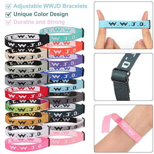 18PCS WWJD Bracelets Pack for Women Men, Christian Jesus Bracelets Bulk Gifts, Adjustable What Would Jesus Do Wristbands2