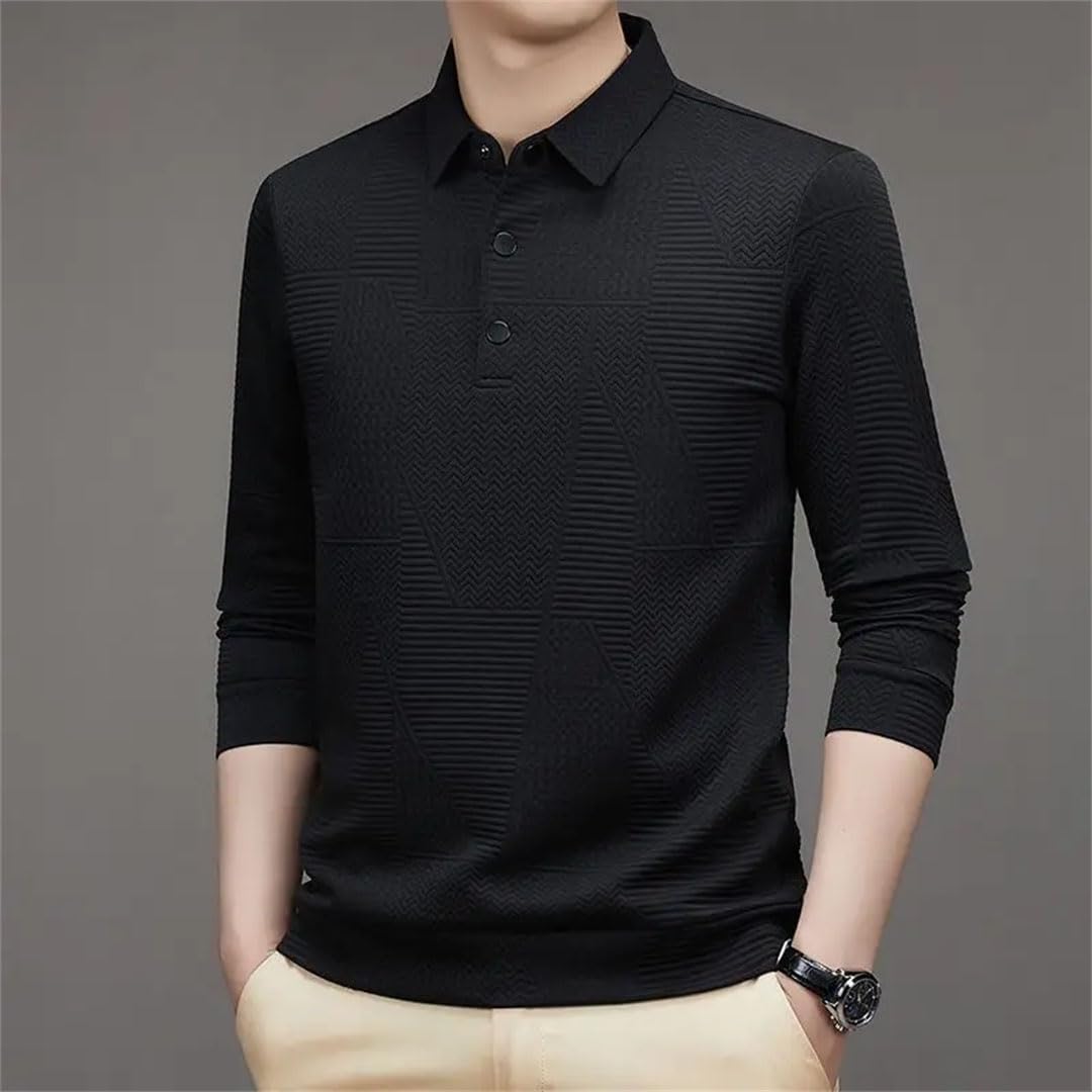 Polo de negocios para hombre, con solapa, corte ondulado, con botones, ropa de calle, oficina, social, de manga larga