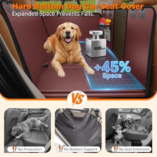 Image of URPOWER PU Leather Backseat Extender for Dogs, Hard Bottom Dog Car Seat Cover for Back Seat, Waterproof Dog Car Hammock Anti-Scratch Pet Rear Seat Protector Travel Bed for Car and SUV