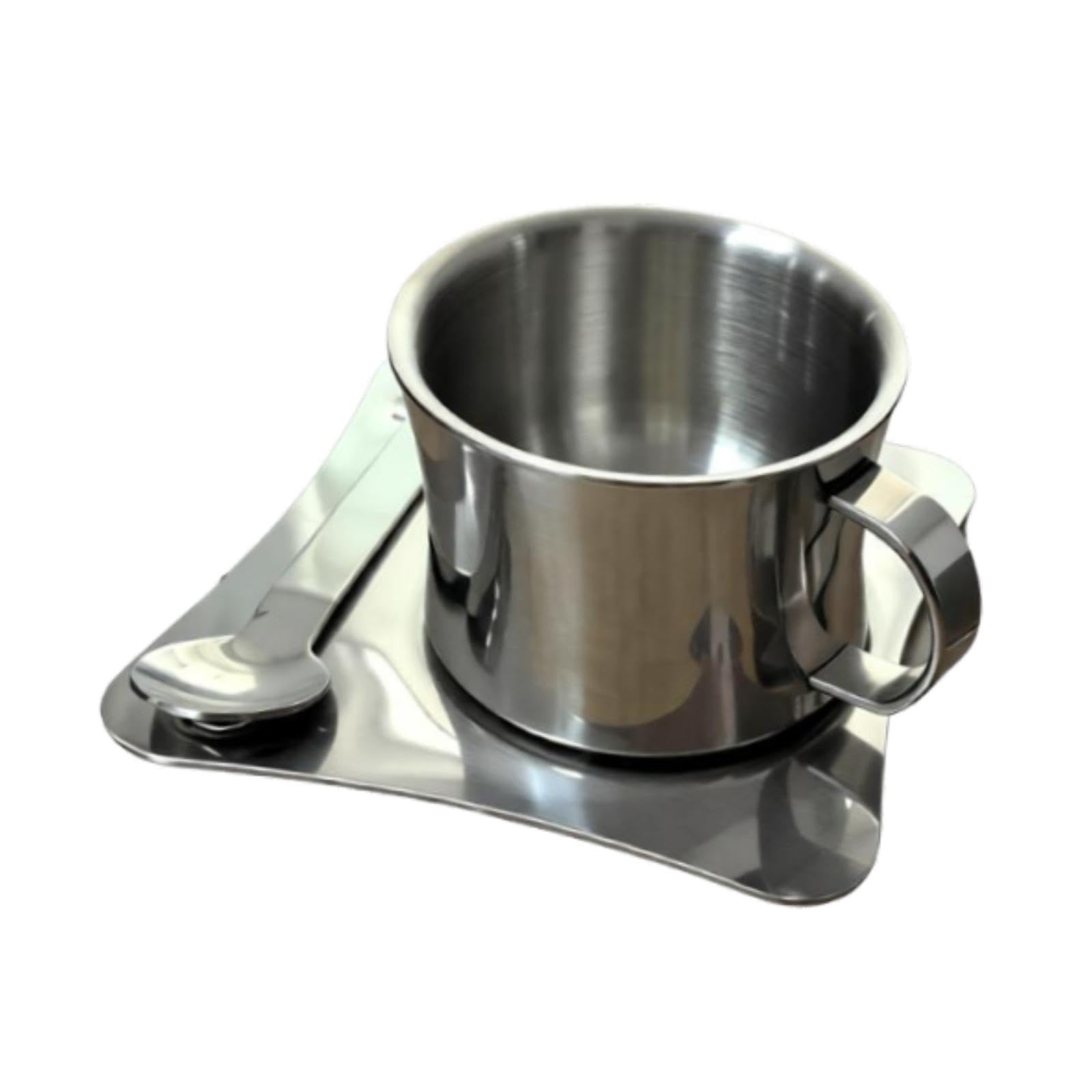 Tasse à café en acier inoxydable de 186 ml avec soucoupe et cuillère assorties