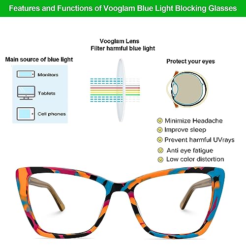 Image of VOOGLAM Rectangle Blue Light Blocking Glasses for Women Anti UV Eyestrain Eyewear Sanchez