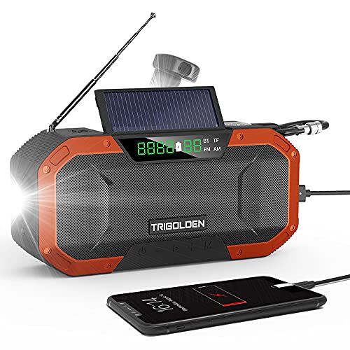 [2021 Upgraded] TRIGOLDEN 5000mAh Emergency Radio, Weather Radio,Hand Crank Radio, NOAA/AM/FM Portable Radio, Solar Powered, USB Cell Phone charge, LED Flashlight, SOS Alarm for Home,Camping, Survival