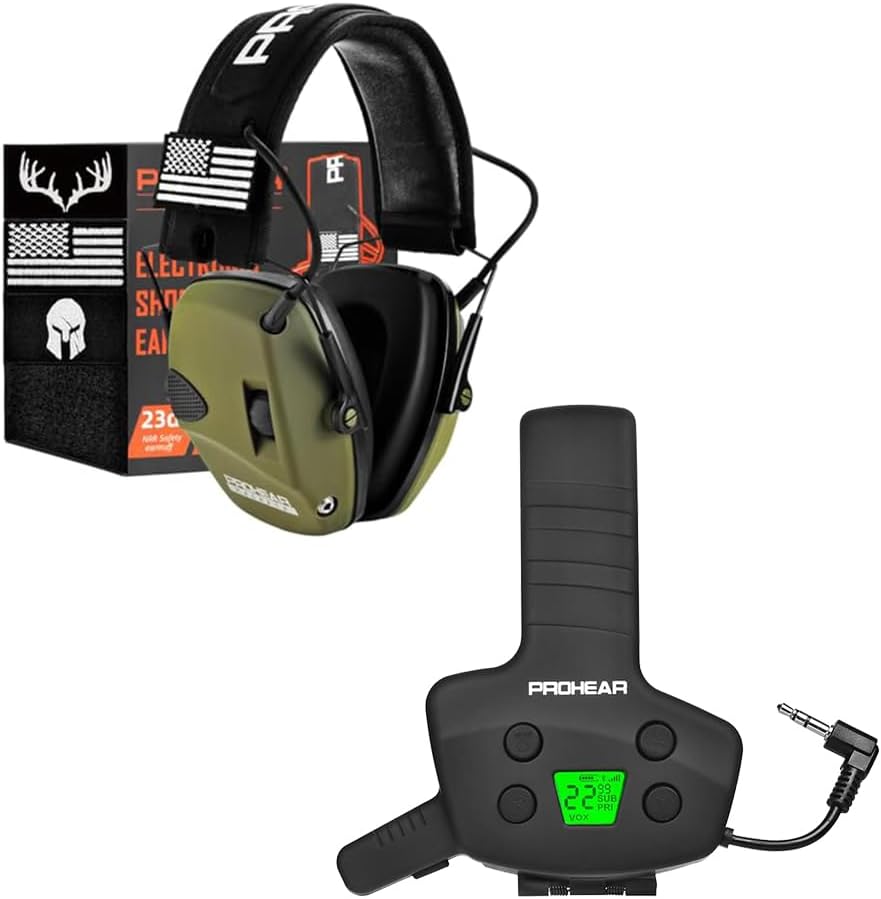PROHEAR Electronic Ear Protection for Shooting with 4X Sound Amplification&RH09 Bluetooth Walkie Talkie Upgrade Module for Shooting Earmuffs