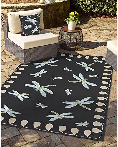 Liora Manne Frontporch Indoor Outdoor Rug - Novelty Design, Hand Hooked, Weather Resistant, UV Stabilized, Foyers, Porches, Patios & Decks, Dragonfly, 3'6" x 5'6'