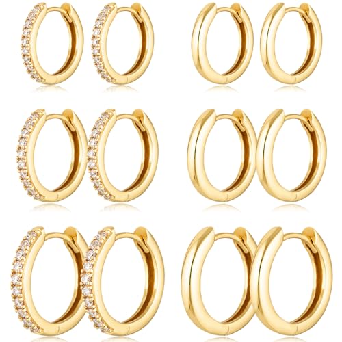 Gold Hoop Earrings Set Huggie Hoop Earrings Hypoallergenic Tiny Lightweight Cartilage Cubic Zirconia Jewelry Everyday Earrings for Women Piercing
