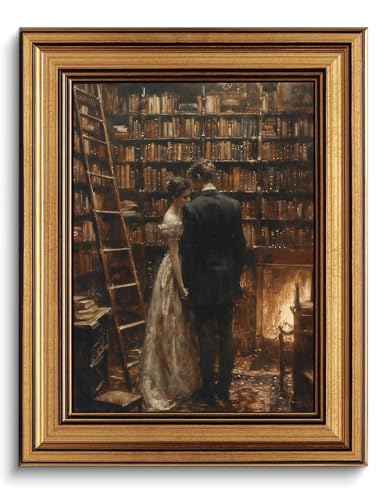 CHMMART Vintage Gold Framed Wall Art Dark Academia Couple Canvas