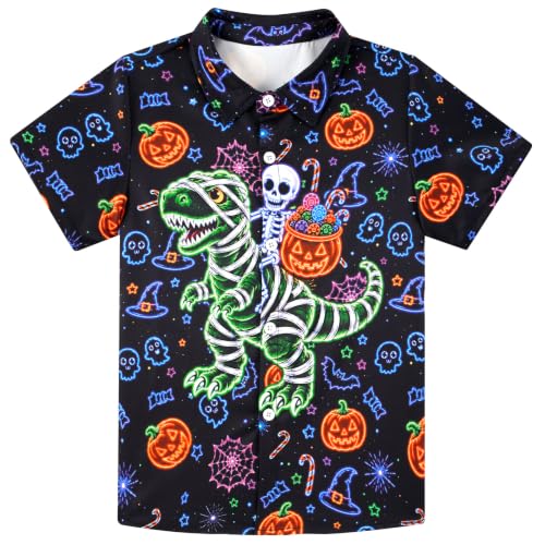 Image of uideazone Boys Novelty Print Short Sleeve Button Down Hawaiian Shirt 5-14Y